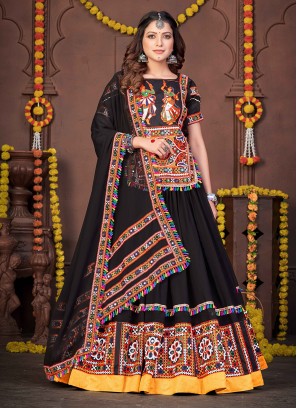 Rayon Embroidered A Line Lehenga Choli in Black
