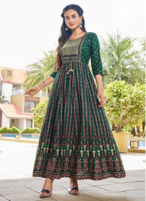 Rayon Embroidered Green Trendy Gown