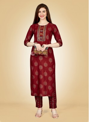 Rayon Embroidered Party Wear Kurti in Maroon