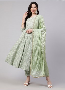Rayon Embroidered Readymade Suit in Sea Green