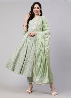 Rayon Embroidered Readymade Suit in Sea Green