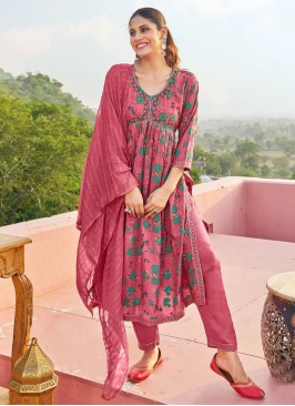 Rayon Foil Print Readymade Salwar Kameez in Pink