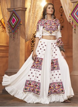 Rayon Off White Embroidered Readymade Lehenga Choli