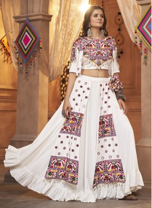 Rayon Off White Embroidered Readymade Lehenga Choli