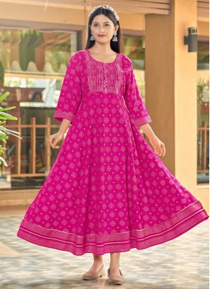 Rayon Party Wear Kurti in Pink