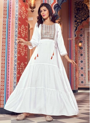 Rayon White Party Wear Kurti