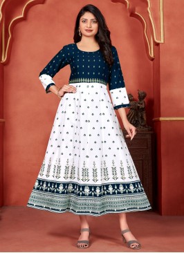 Rayon White Party Wear Kurti