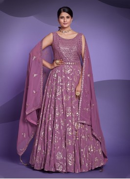 Readymade Gown Sequins Georgette in Purple