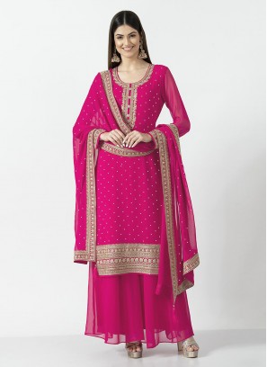 Readymade Salwar Kameez Diamond Georgette in Rani