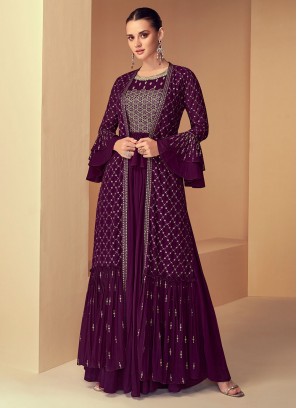 Readymade Salwar Kameez Embroidered Georgette in Purple