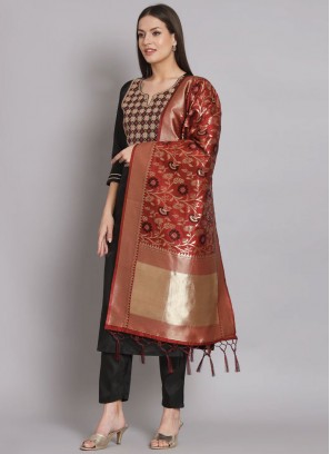 Readymade Salwar Kameez Embroidered Silk Blend in Black