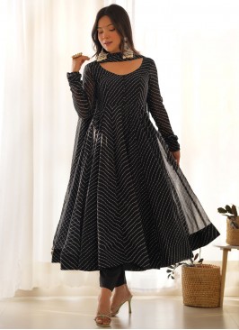 Readymade Salwar Kameez Print Faux Georgette in Black