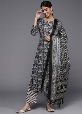 Readymade Salwar Kameez Printed Blended Cotton in Black