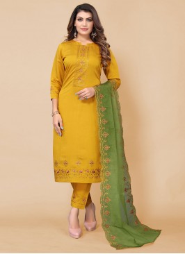 Readymade Salwar Suit Embroidered Chinon in Mustard