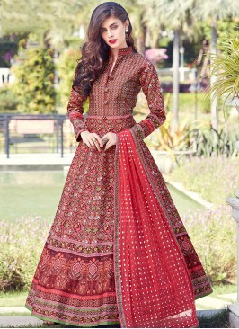 Readymade Suit Digital Print Art Silk in Red