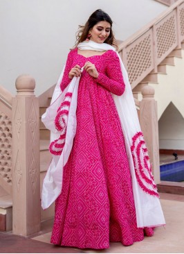 Readymade Suit Print Muslin in Hot Pink