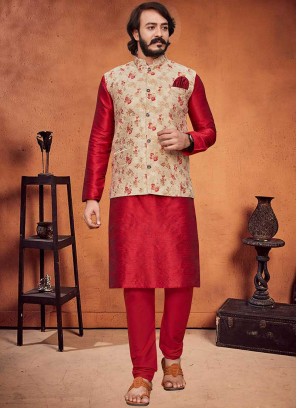 Red And Cream Color Kurta Jacket