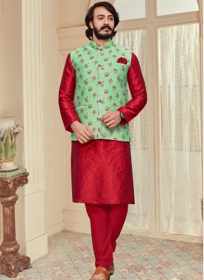 Red And Green Color Kurta Jacket