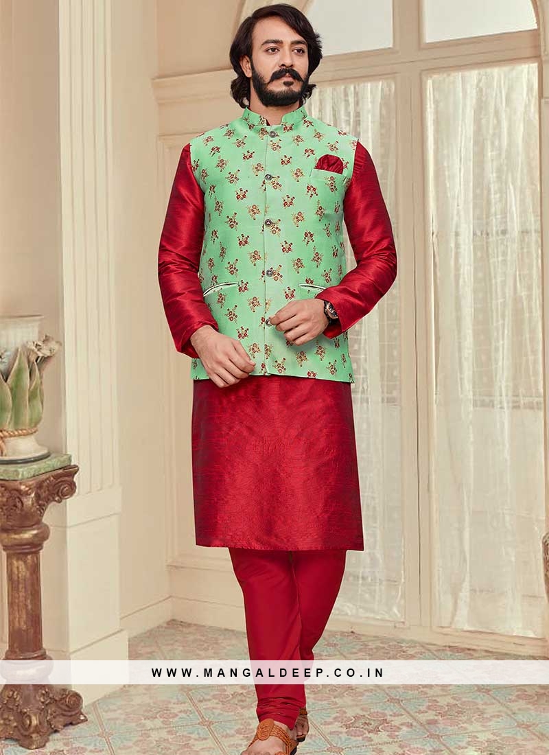 Red And Green Color Kurta Jacket