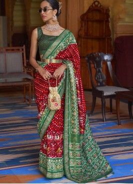 Red And Green Color Patola Silk Saree