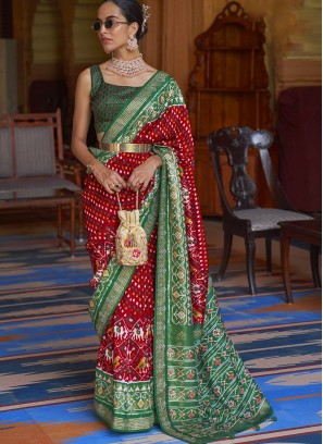 Red And Green Color Patola Silk Saree