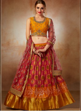 Red And Orange Color Silk Lehenga Choli