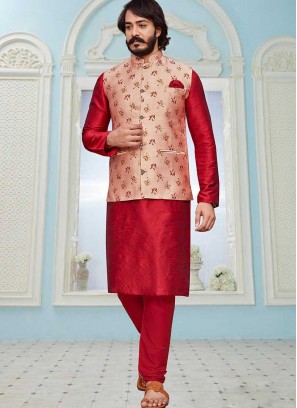 Red And Peach Color Kurta Jacket