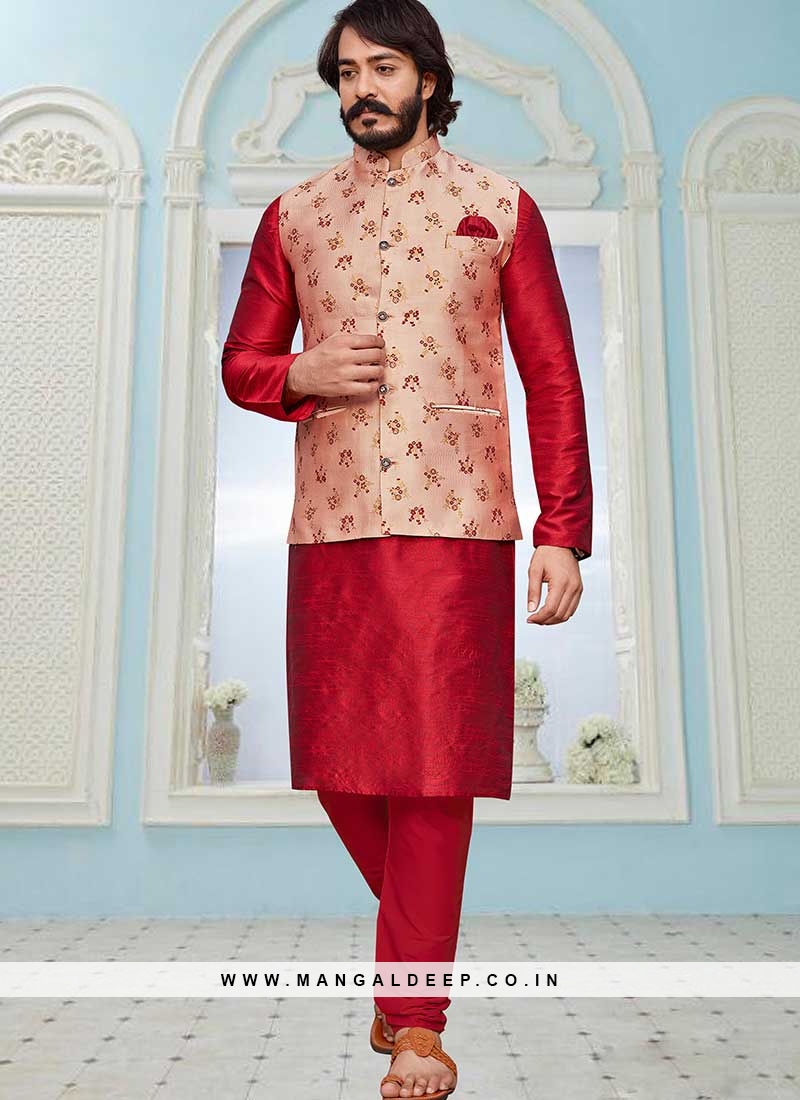 Red And Peach Color Kurta Jacket