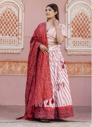 Red and White Ceremonial A Line Lehenga Choli