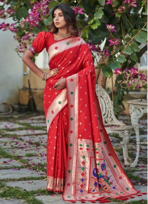 Red Banarasi Silk Traditional Saree