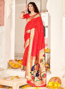 Red Banarasi Silk Weaving Designer Traditional Saree