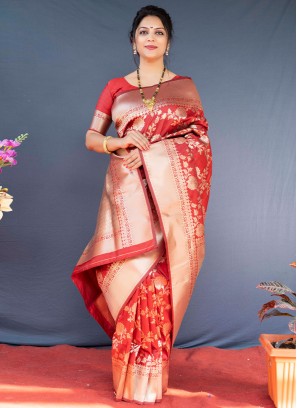 Red Banarasi Silk Weaving Saree