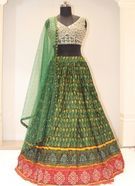 Green Bliss: Georgette Lehenga Choli with Handwork Embellishments