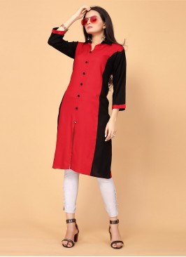 Red Buttons Casual Designer Kurti