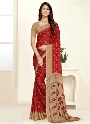Red Casual Chiffon Classic Saree