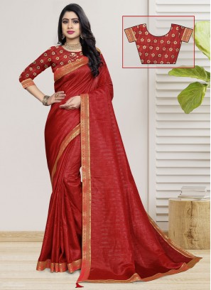 Red Casual Vichitra Silk Trendy Saree