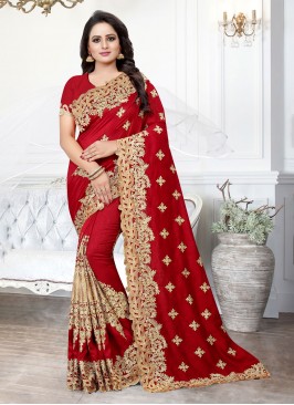 Red Ceremonial Silk Contemporary Saree