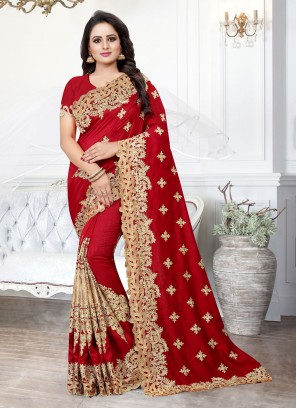 Red Ceremonial Silk Contemporary Saree