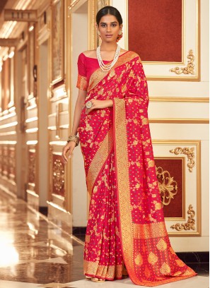 Red Chiffon Jacquard Work Classic Saree