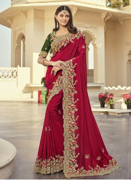 Red Color Art Silk Embroidered Saree