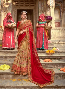 Red Color Art Silk Embroidered Wedding Wear Saree
