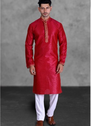 Red Color Art Silk Festive Wear Kurta Pajama