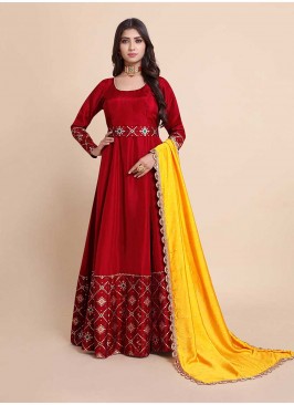 Red Color Art Silk Long Suit