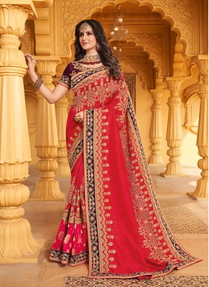 Red Color Art Silk Wedding Wear Saree