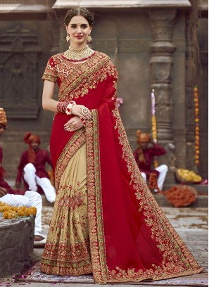 Red Color Art Silk Wedding Wear Saree