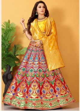 Red Color Banarasi Silk Lehenga