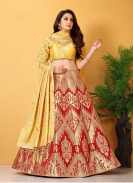 Red Color Banarasi Silk Lehenga