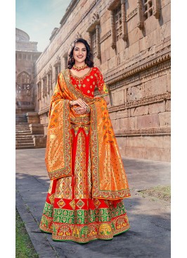 Red Color Banarasi Silk Lehenga Choli