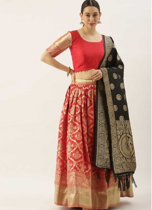 Red Color Banarasi Silk Mehndi Wear Lehenga