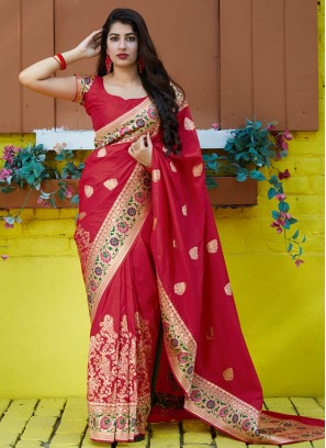 Red Color Banarasi Silk Party Wear Saree